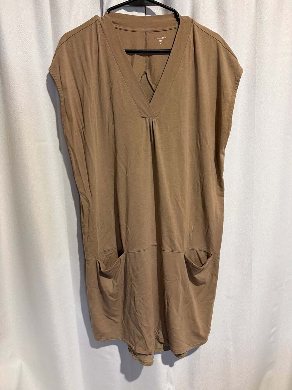 Garnet Hill V-Neck Cap Sleeve Pocket Midi Dress Size M Brown